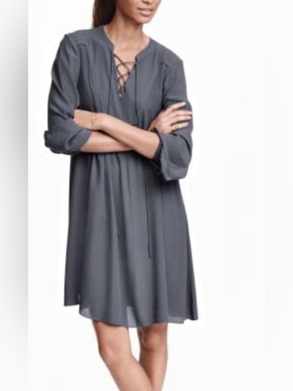 H&M Charcoal Gray Lace-Up Shift Dress